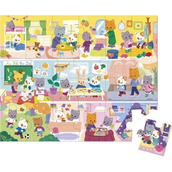 Janod Puzzle bőröndben A napom Macskák 24 db J02389