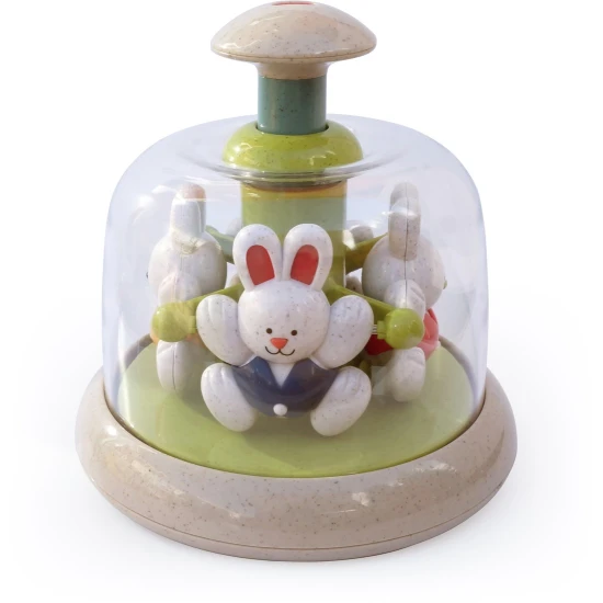 Nyuszi körhinta (BIO) – interaktív játék finom forgatással és hanggal babáknak.