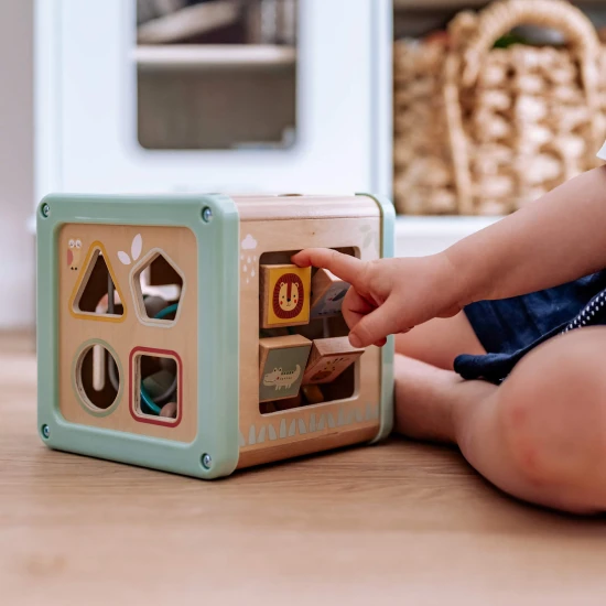 Fából készült motorkocka tevékenységekkel, Luka Pastel Tooky Toy játékkal