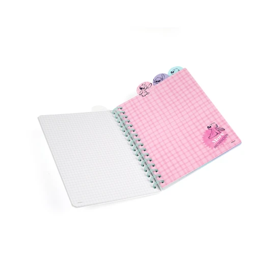 A5 Stitch Pasztell jegyzetfüzet spirállal, könyvjelzőkkel és négyzet alakú oldalakkal