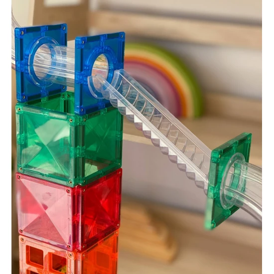 Mágneses építőkészlet Rainbow Ball Run 92 darabos golyópálya