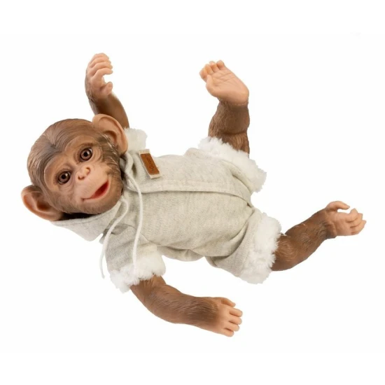 Aranyos, kézzel készített majombébi puha textil testtel és vinyl végtagokkal, 32 cm, pozicionálható.