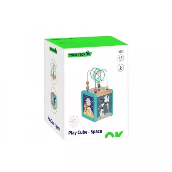 Tooky Toy űr motívumokkal díszített fa aktivitáskocka