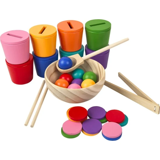 Montessori fajáték gyerekeknek a finommotoros készségek, a kéz-szem koordináció és a színérzékelés fejlesztésére.