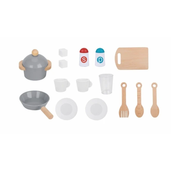 Gyerek konyha fából, nagy, lámpával és FSC fából készült kiegészítőkkel