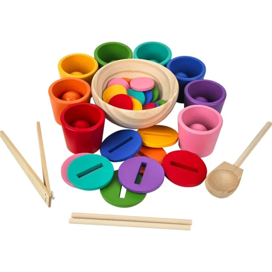 Montessori fajáték gyerekeknek a finommotoros készségek, a kéz-szem koordináció és a színérzékelés fejlesztésére.