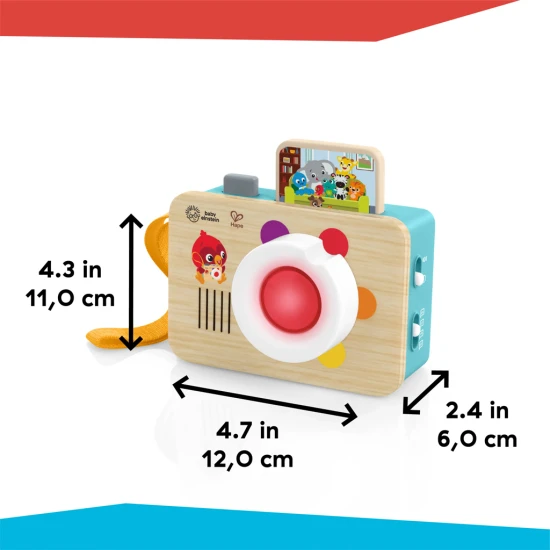 Baba Einstein kamera hanggal A színek elsajátítása gyerekjáték a Baby Einstein játékkamerával.