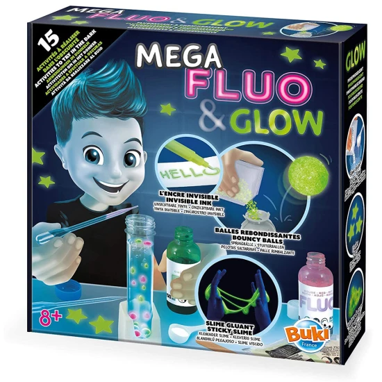 A MEGA kísérletek lumineszcenciával egy kémiai készlet Fluo (világító) és Glow (lumineszcens) anyagok kísérletezésére és előállítására. 