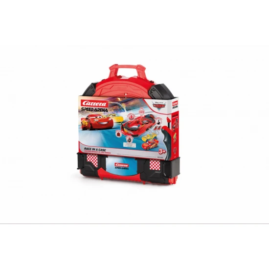 Carrera Speed Arena Disney Cars – 2,77 m hosszú pálya Villám McQueen és Dinoco Cruz autókkal, sebességszabályzóval, körszámlálóval és Disney Cars dekorációval