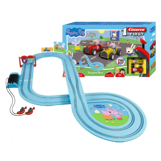 Carrera ELSŐ pálya Peppa Pig Peppa és Tom autókkal egy 2,9 m hosszú pályán.