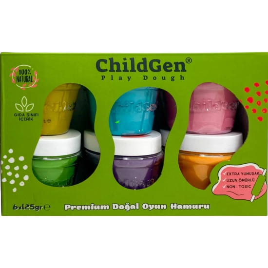 ChildGen csillogó gyurma természetes gyurmában, 6 élénk színben.