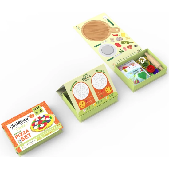 ChildGen modellező készlet Pizza - természetes gyurma formákkal és játszószőnyeggel.