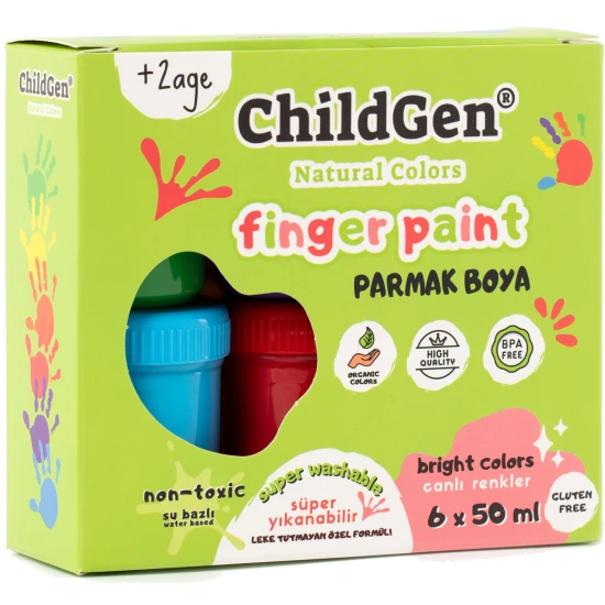 ChildGen Mosható ujjfestékek 6 x 50 ml - természetes, nem mérgező és könnyen mosható festékek gyerekeknek.
