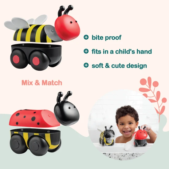 Magimals Wheely mágneses állatok – fa játékok Táncoló bogár és méhecske kerekeken, mágneses alkatrészekkel