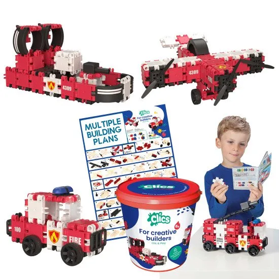 Clics Toys Ökológiai készlet Tűzoltók 127 db Építőkészlet Clics Firefighters