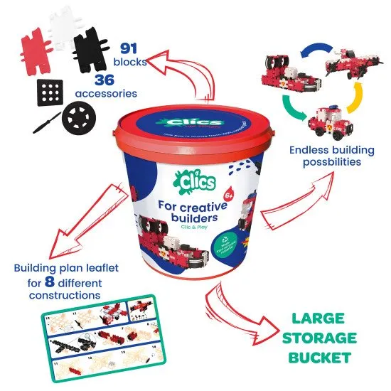 Clics Toys Ökológiai készlet Tűzoltók 127 db Építőkészlet Clics Firefighters