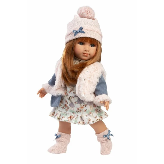 Nicole baba puha szövettesttel és hajjal, 35 cm, kézzel készített Spanyolországban, díszdobozban.