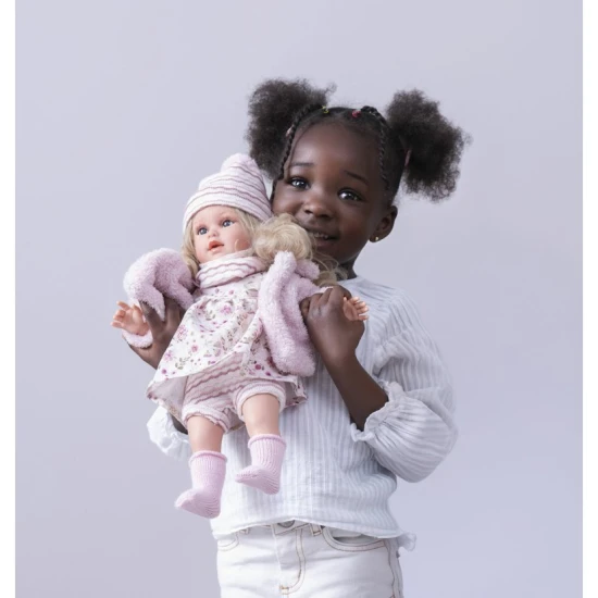 Llorens baba puha szövettesttel és hajjal - 40 cm, kézzel készített Spanyolországban