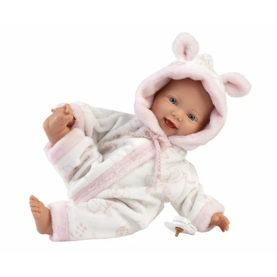 Csendes baba puha szövettesttel, 32 cm, lágyított vinil, cumi csomagolásban, kézzel készített Spanyolországban.
