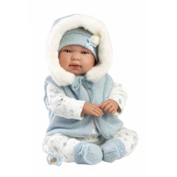 Llorens Baby puha testtel és hangokkal kék mellényben 44 cm