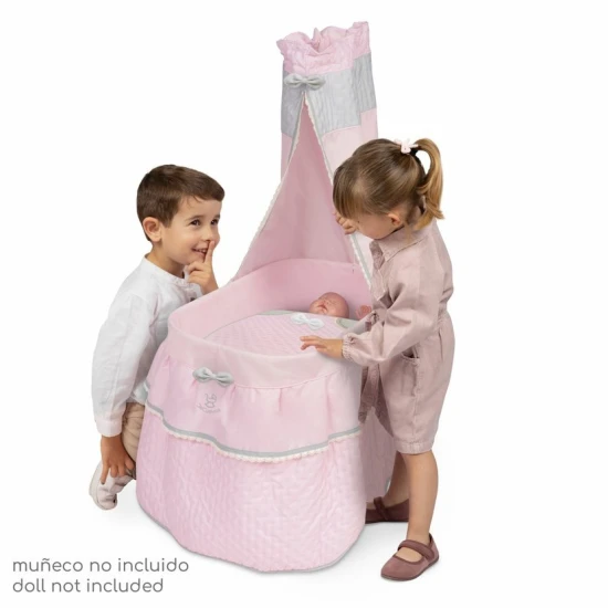 Mobilágy babáknak DeCuevas 51075 baldachinnal és paplannal a Sophie 2025 kollekcióból, lágy rózsaszín kivitelben.