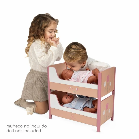 Tulipe DeCuevas 2 az 1-ben fa babaágy pasztell színekkel és tulipán motívummal