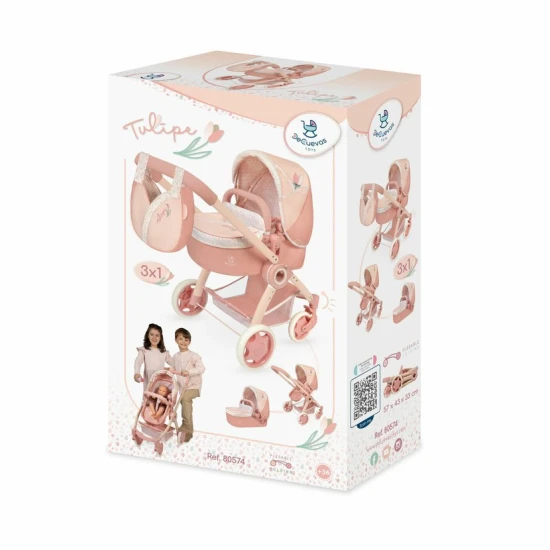 Tulipe 2025 összecsukható babakocsi kivehető táskával és 3 az 1-ben kombinált funkcióval.