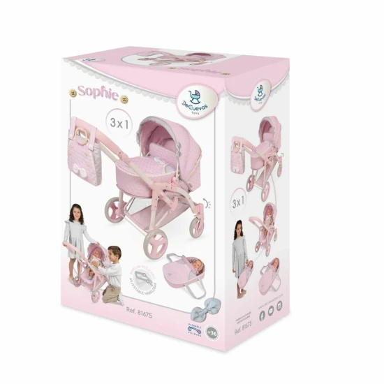 DeCuevas 81675 3 az 1-ben babakocsi hordtáskával a Sophie 2025 kollekcióból, lágy rózsaszín kivitelben.