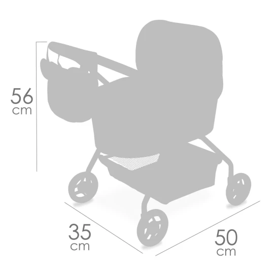 DeCuevas Első babakocsim táskával DeCuevas KOALA 56 cm DeCuevas 86079 Első babakocsim táskával KOALA 2024 Babakocsi fehér és lazac színben, alvó mackó motívummal és virágdíszítéssel.