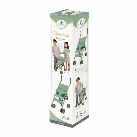 DeCuevas Összecsukható golfkocsi babáknak DeCuevas Capriccio 75 cm Összecsukható babakocsi DeCuevas Capriccio 2025 menta színben esernyővel és táskával, magassága 60 cm