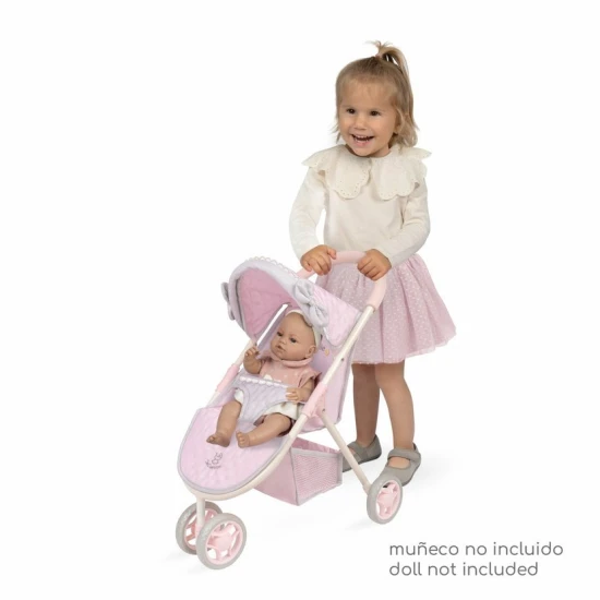 DeCuevas Háromkerekű sport babakocsi babákhoz DeCuevas Sophie 55 cm DeCuevas 90275 90275 Sophie 2025 baba háromkerekű sportbaba pasztell színekben, forgatható kerekekkel és tárolóhellyel.