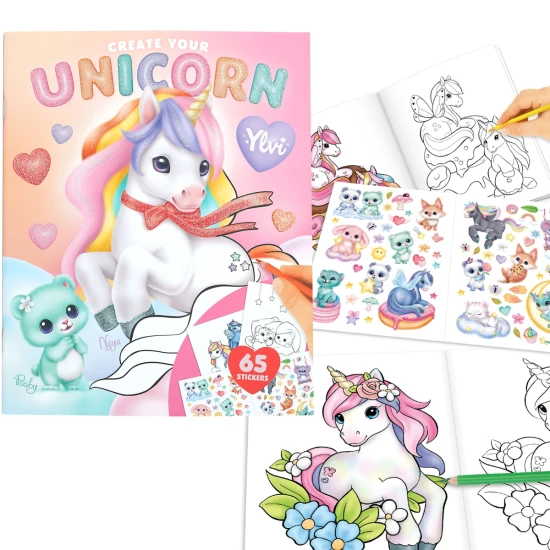 Ylvi Kreatív kifestőkönyv Create Your Unicorn – könyv 13 egyszarvú-képpel, matricákkal és sablonokkal