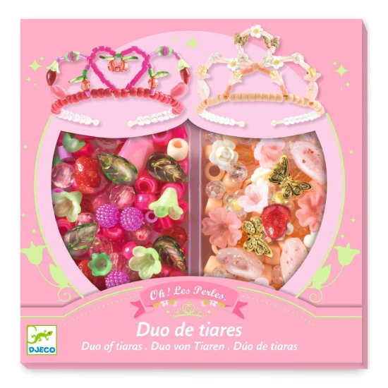 Rózsaszín kreatív Duo tiara készlet - 240 gyöngy, 2 arany fejpánt és rugalmas cérna hercegnői kiegészítők készítéséhez.