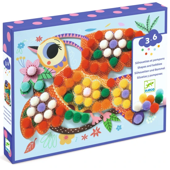 Kollázs pomponokkal Sziluett madarak