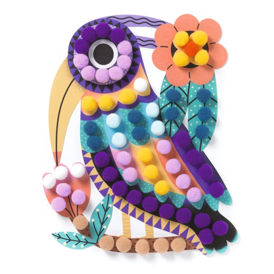 Kollázs pomponokkal Sziluett madarak