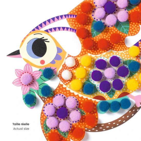 Kollázs pomponokkal Sziluett madarak