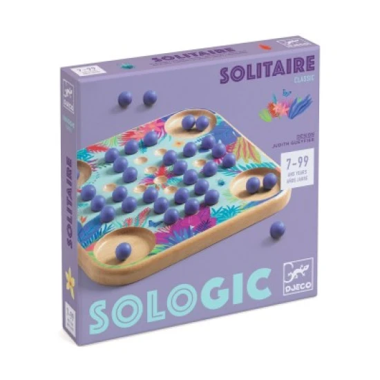 SOLOGIC Solitaire – egy fából készült kirakós játék, melyben egy helyes golyó van a játéktéren, finom növényi illusztrációkkal.