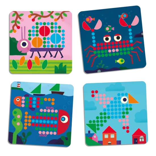 Mini Animo mozaik - színes csapokkal és állatos képekkel ellátott gyermekjáték