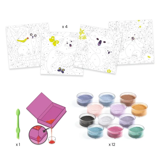 Színes homokkal alkotva Bársony mancsok