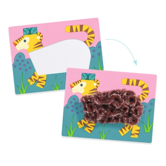 Djeco alkotás gyapjúból és tépőzárból - gyapjú állatok karton sablonokon