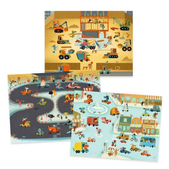 Alkotás matricákkal Asphalt Djeco – Kreatív készlet gyerekeknek jármű motívumokkal