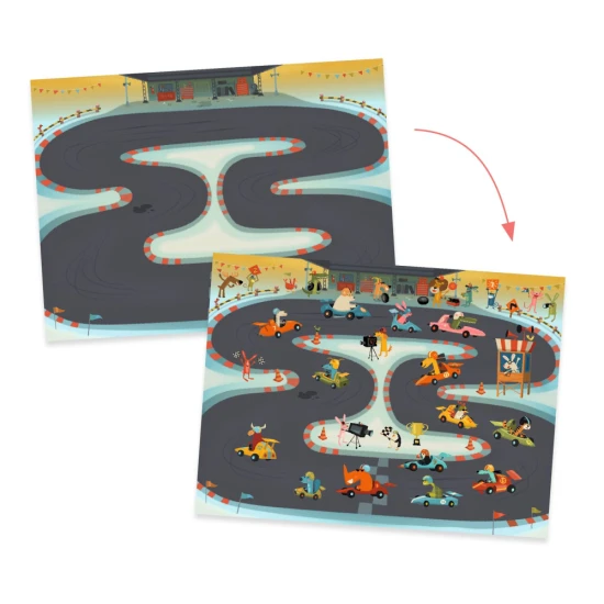 Alkotás matricákkal Asphalt Djeco – Kreatív készlet gyerekeknek jármű motívumokkal