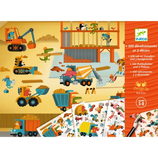 Alkotás matricákkal Asphalt Djeco – Kreatív készlet gyerekeknek jármű motívumokkal