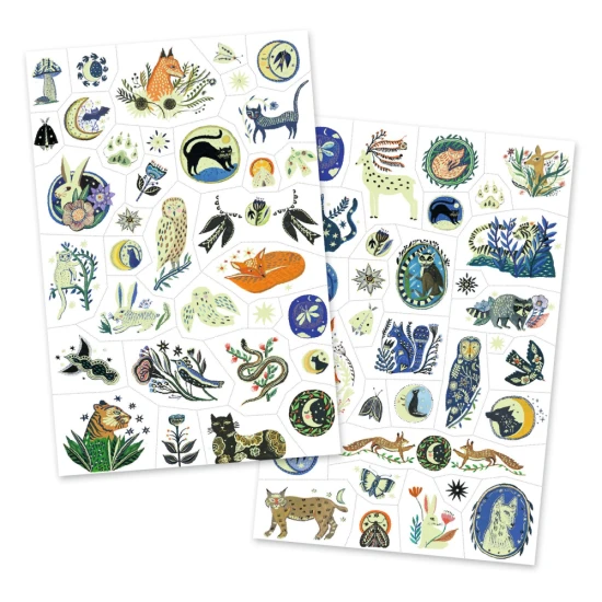 Éjszakai tükröződésű tetoválások, világító tetoválások gyerekeknek, aranyos állatok, ideiglenes tetoválások foszforeszkáló effektekkel, sötétben világító tetoválások.