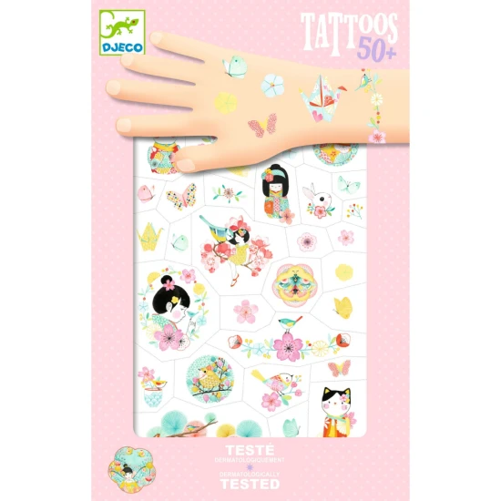 Djeco sakura motívumú gyermek tetoválások - finom cseresznyevirágok pasztell színekben