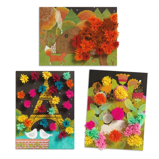 Öntapadós pompomok kollázsa