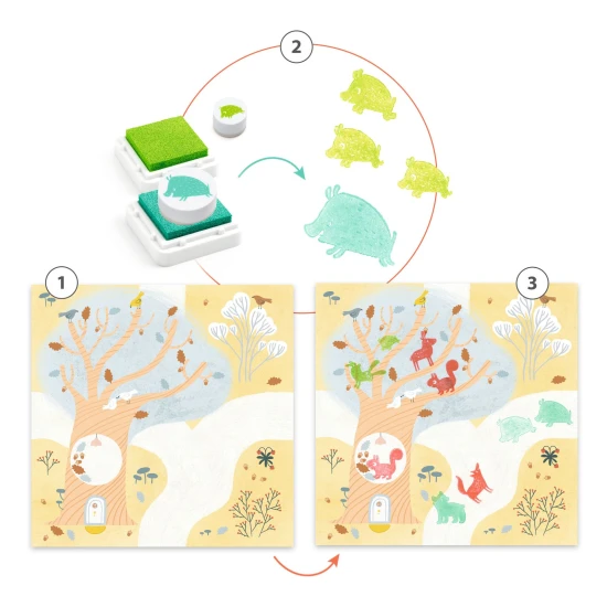 Kreatív bélyegzőkészlet Állatok a fán