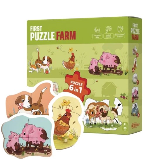 Első farmos puzzle 6 az 1-ben farmállatokkal és kicsinyeikkel