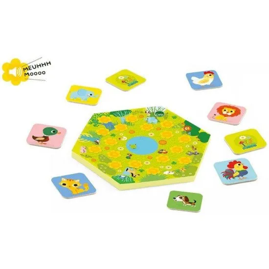 A hangmemória-játék nagyszerű játék a kicsik memóriájának fejlesztésére. Próbáld megjegyezni, hogy melyik hang melyik gombhoz tartozik, és hogy hol helyezkednek el az állatkártyák.