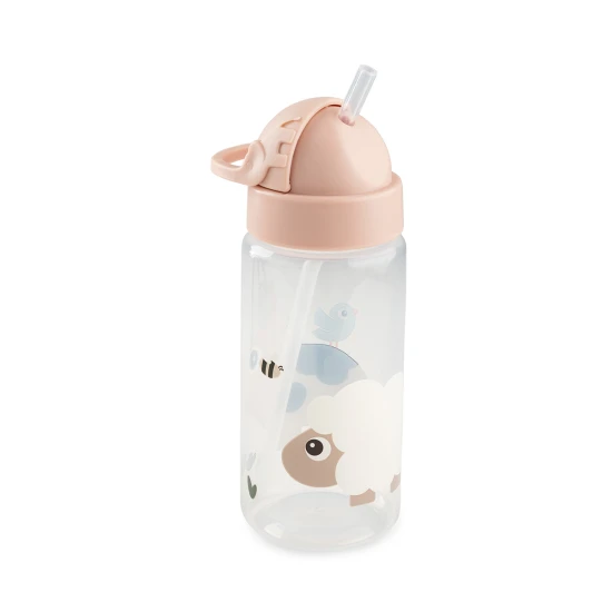 Done by Deer Szívószálas kulacs Tiny farm rózsaszín 350 ml